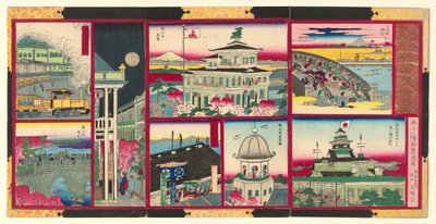 Acht moderne Ansichten berühmter Orte in Tokio von Großjapan (Dai Nippon Tokyo kaika meisho hakkei no zu) von Utagawa Kunisada II