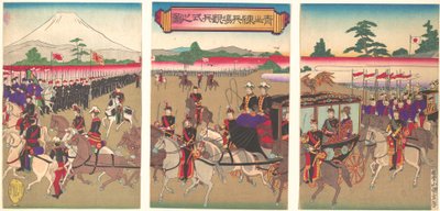 Ansicht einer Militärparade in Aoyama, Feb. 1889 Meiji 22 von Utagawa Kunisada II