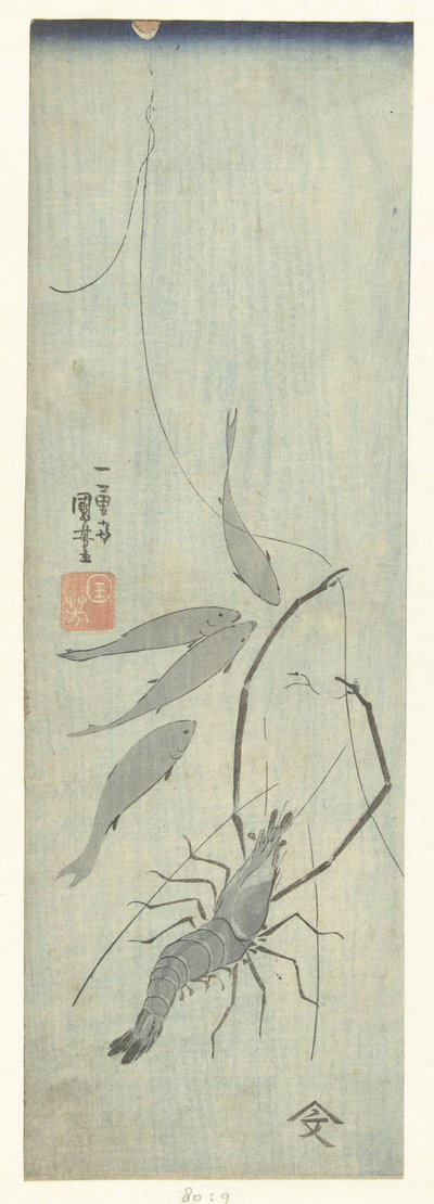 Languste und kleine Fische von Utagawa Kuniyoshi
