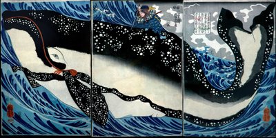 Miyamoto Musashi tötet einen riesigen Wal, ca. 1847 von Utagawa Kuniyoshi