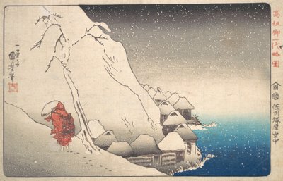 Nichiren im Schnee in Tsukahara, Sodo Provinz, ca. 1840 von Utagawa Kuniyoshi