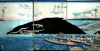 Menschenmenge um einen gefangenen Wal von Utagawa Kuniyoshi