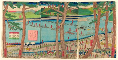 Prozession von Minamoto no Yoritomo über den Oi-Fluss (Minamoto Yoritomo ko Oikawa gyoretsu zu) von Utagawa Sadahide