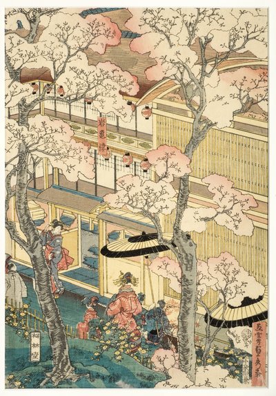 Wahre Ansicht der Vergnügungshäuser von Miyosaki am neuen Hafen, Yokohama, Kanagawa, 1860 von Utagawa Sadahide
