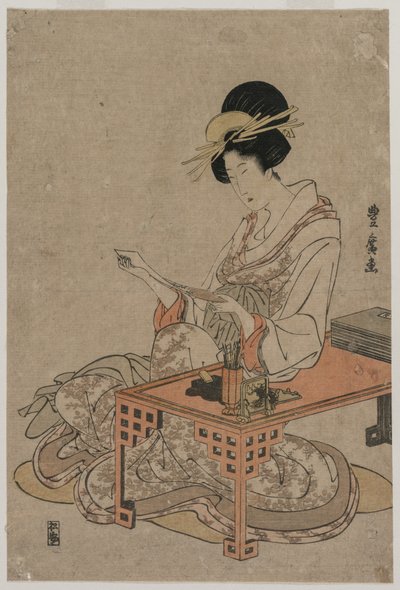 Kurtisane an einem Schreibtisch von Utagawa Toyohiro