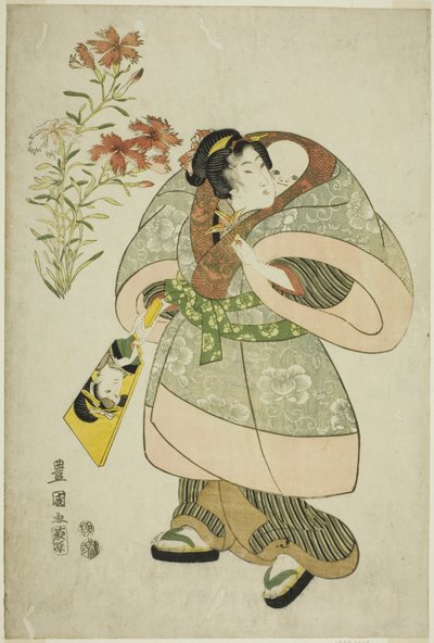 Nelken: Krankenschwester und Baby, aus einer unbetitelten Serie von Schönheiten und Blumen von Utagawa Toyokuni I