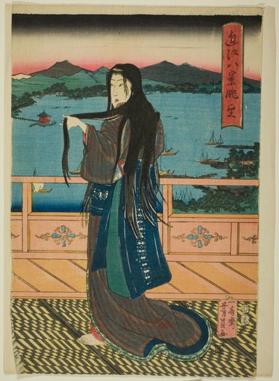 Die acht Ansichten am Biwa-See am Abend (Omi Hakkei Moku) von Utagawa Yoshikazu