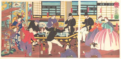 Ausländer genießen eine Party, 1. Monat, 1861 von Utagawa Yoshitora