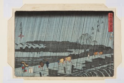 Nachtregen in Yoshiwara Nihondzutsumi (Yoshiwara Nihondzutsumi Yau) von Utagawa Yoshitora