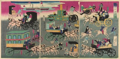Fahrzeuge auf den Straßen von Tokio von Utagawa Yoshitora