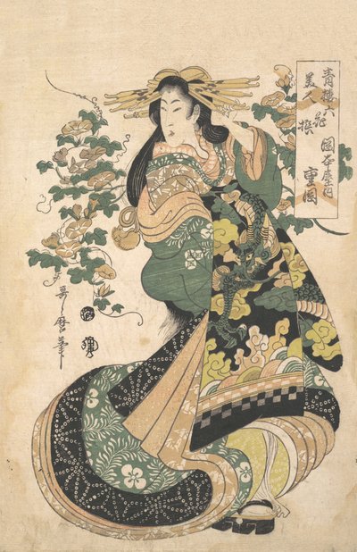 Eine Kurtisane mit Morgenruhm im Hintergrund von Utamaro II