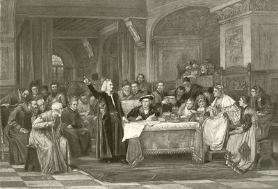 Kolumbus vor Isabella (Gravur) von Vaclav Brozik