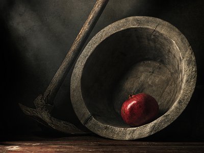 Dunkles Granatapfel-Stillleben von Vadim Kulinsky