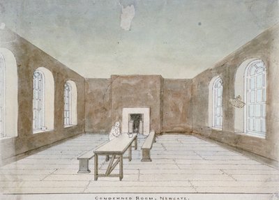 Innenraum des Verurteiltenzimmers im Newgate-Gefängnis, Old Bailey, City of London, 1810 von Valentine Davis