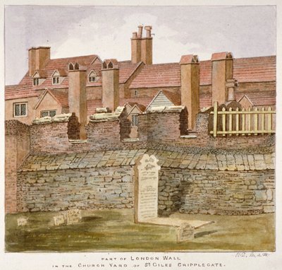 Überreste der Londoner Mauer im Kirchhof von St. Giles ohne Cripplegate, City of London, 1825 von Valentine Davis