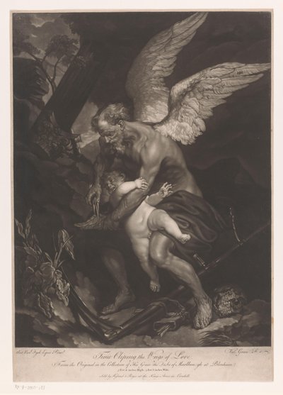 Vater Zeit schneidet Cupido die Flügel ab von Valentine Green