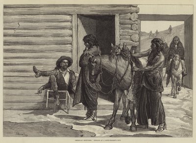 Amerikanische Skizzen, Indianer an der Hütte eines Fellhändlers von Valentine Walter Lewis Bromley