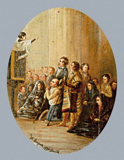 Die Predigt. Gemälde von Valeriano DOMINGUEZ BECQUER (1834-1870). Öl auf Holz von Valeriano Domínguez Bécquer