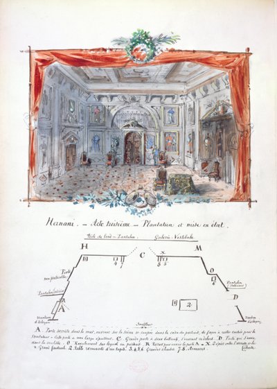 Bühnenbild und Regieanweisungen für eine Produktion von Hernani von Victor Hugo (1802-85), 1879 von Valnay Pere et fils