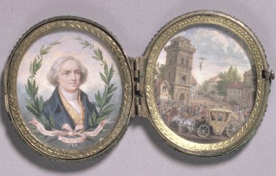 Porträtminiatur von Louis-Sebastien Lenormand mit einer Szene seines Fallschirmabstiegs, 1783 von Van Blarenberghe