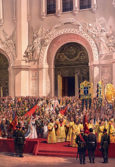 Das kaiserliche Paar verlässt die Erlöserkathedrale (aus dem Krönungsalbum) von Vasili Petrovich Vereshchagin