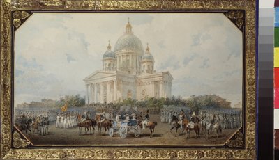 Die Parade vor der Isaakskathedrale in Sankt Petersburg von Vasili Semenovich Sadovnikov