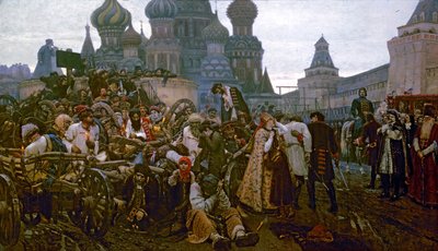 Der Morgen der Hinrichtung der Strelizen im Jahr 1698, 1881 von Vasilij Ivanovic Surikov