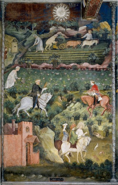 September: Falkenjagd und Feldpflügen von Venceslao Maestro