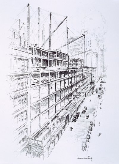 Blick auf die Kräne im 8. Stock des Empire State Building, Mai 1930, veröffentlicht von William Edwin Rudge von Vernon Howe Bailey