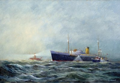 Ein Pfadfinder (Zweisitzer-Motorboot), verlässt ein Flugzeug vor dem Leuchtturmschiff vor Harwich (England) von Vic Trevett