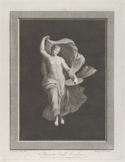 Eine teilweise nackte Bacchantin hält eine Scheibe in ihrer linken Hand und hebt ihre Gewänder, ca. 1795-1820 von Vicenzo Feoli