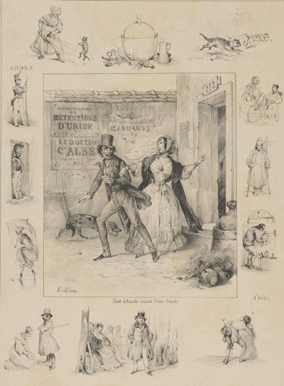 Gebranntes Kind scheut das Wasser, 19. Jahrhundert von Victor Adam