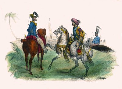 Zwei Offiziere in Algier. In „Album Grotesque, Auswahl herausragender Typen“, Illustrationen von Victor Adam, Paris, um 1850. von Victor Adam