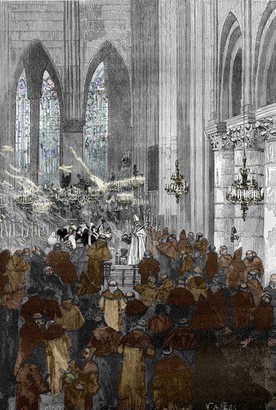 Affäre der Besessenen von Loudun um 1630: Die besessenen Ursulinen während einer Exorzismus-Sitzung in der Kirche Sainte Croix de Loudun von Victor Armand Poirson