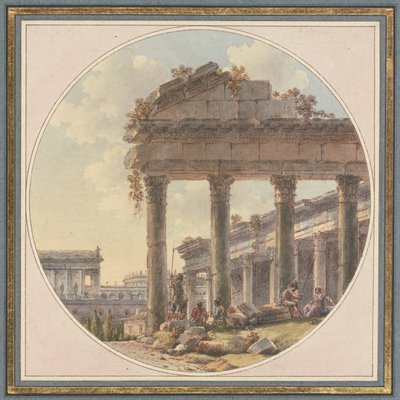 Architektonisches Capriccio: Tempelruine und Figurenstaffage von Victor Jean Nicolle