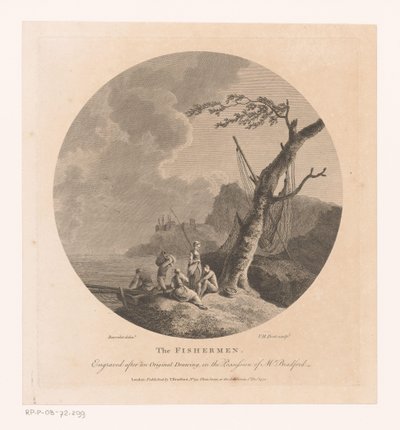 Landschaft mit Fischern bei einem Baum mit Fischernetzen von Victor Marie Picot