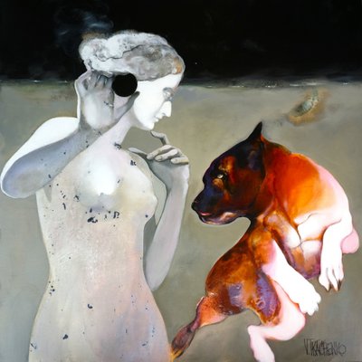 Nachdenkliche Frau und Hund von Victor Tkachenko