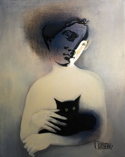 Rätselhafte Figur Schwarze Katze von Victor Tkachenko