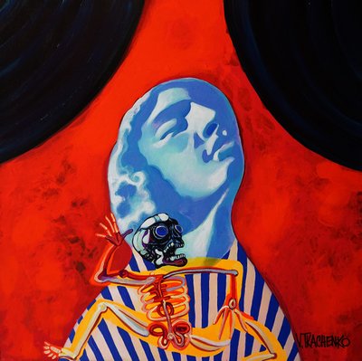 Surrealer Blauer Kopf-Skelett von Victor Tkachenko