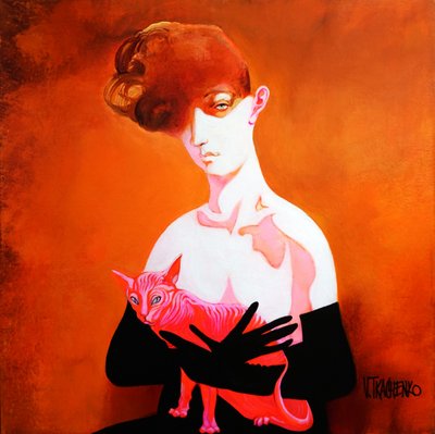 Frau mit Sphinx-Katze von Victor Tkachenko