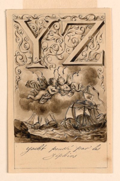 Entwurf für die Buchstaben Y und Z eines Primers: Yacht/ Zephyr (Yachten getrieben von Zephyren) von Victor Vincent Adam