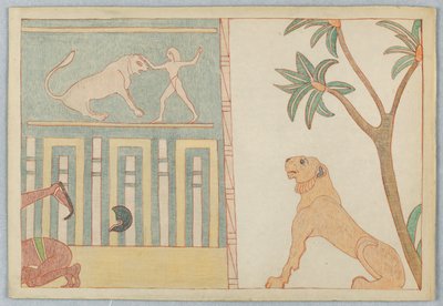 Der vom Mann gefällte Löwe, Illustration zu Äsops Fabeln von Victor Wilbour