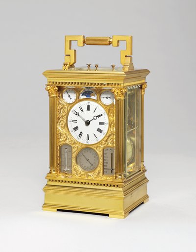 Französische große Sonnerie-Acht-Tage-Kutschenuhr mit Vollkalender, Mondphase, Barometer & Thermometer, ca. 1880 von Victorien Boseet