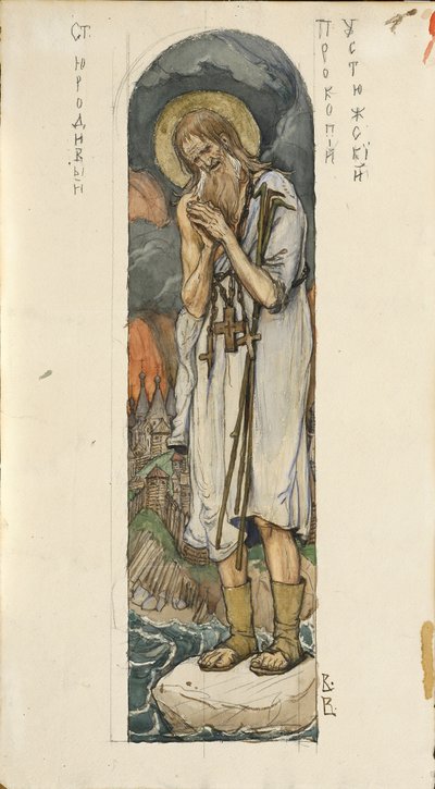 Heiliger Prokopius von Ustjug, Studie für Fresken in der St. Wladimir-Kathedrale von Kiew, 1884-1889 von Viktor Mikhaylovich Vasnetsov