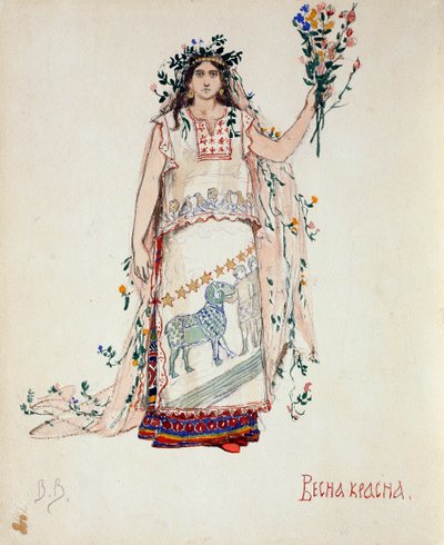 Frühlingsschönheit. Kostümentwurf für die Oper Schneeflöckchen von N. Rimski-Korsakow von Viktor Mikhaylovich Vasnetsov