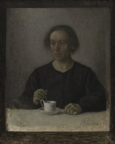Ida Hammershøi, die Frau des Künstlers, mit einer Teetasse von Vilhelm Hammershøi