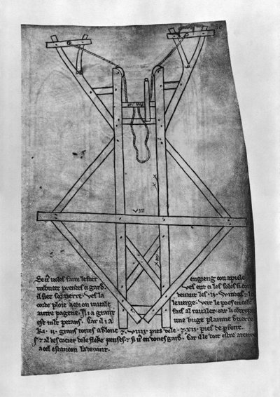 Trebuchet, Maschine zum Werfen von Pfeilen und Speeren (Faksimile) von Villard de Honnecourt