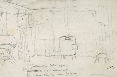 Innenraum der Kabine, in der Black Kettle sein Treffen mit General Hazen hatte, als er um Frieden bat, 1869-71 von Vincent Colyer