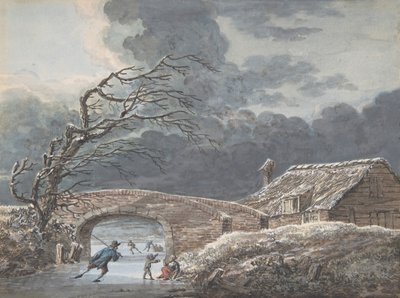 Winterlandschaft mit Schlittschuhläufern auf einem zugefrorenen Kanal von Vincent Jansz. van der Vinne