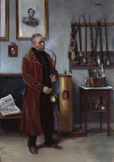 Mann mit Meerschaumpfeife in einem Innenraum von Vincent Stoltenberg Lerche